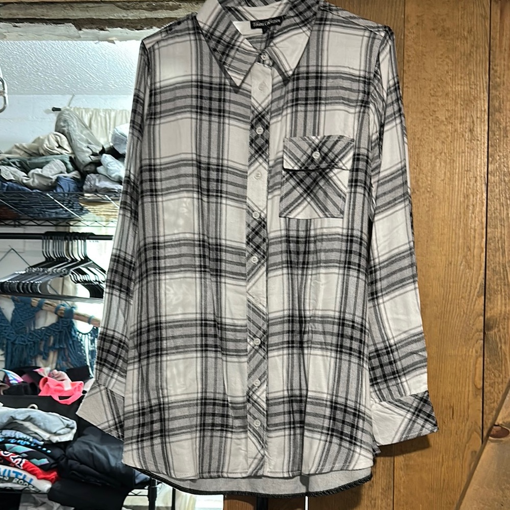 Plaid Black and White Flannel/Corduroy Shirt